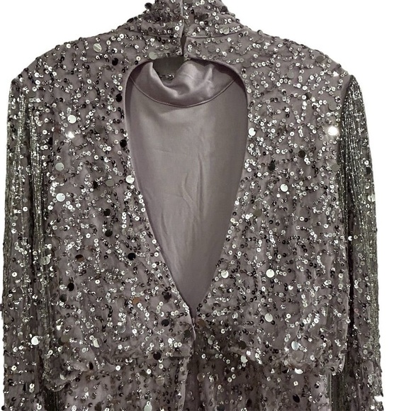 River Island Women's Purple Gray Sequin Tassel Mini Dress Size 8 Party - Picture 14 of 15